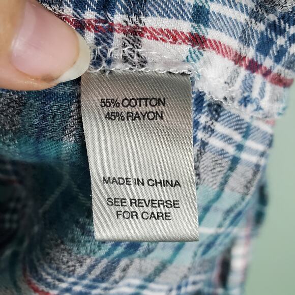 BKE Turquoise Multi Plaid Button Up Long Sleeve Flannel Shirt Size Medium - Picture 6 of 7
